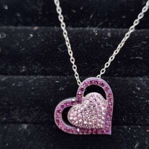 925 Sterling Silver Pink CZ Heart Pendant W/ 16" Sterling Chain